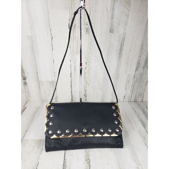 Jenny Tee Solid Black Embellished Shoulder Bag Women's Purse - Picture 1 of 10